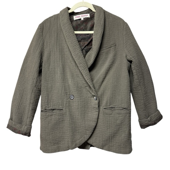 Free People Rowan Blazer in Army Green  Size Small 100% Cotton - Picture 1 of 4
